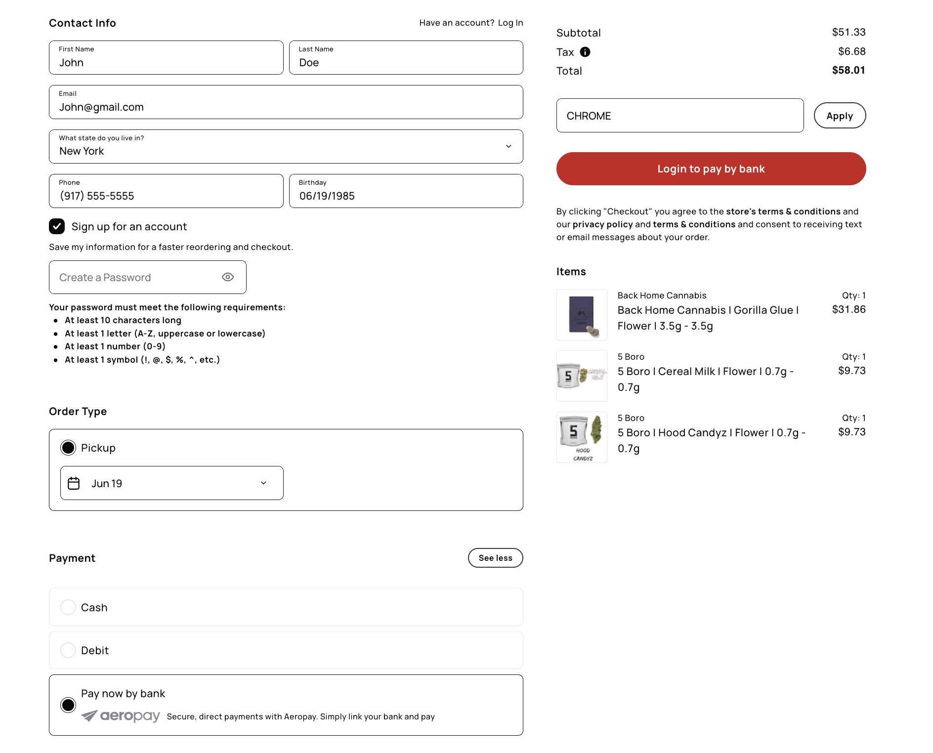 ordering online at Chrome Flwrs dispensary 